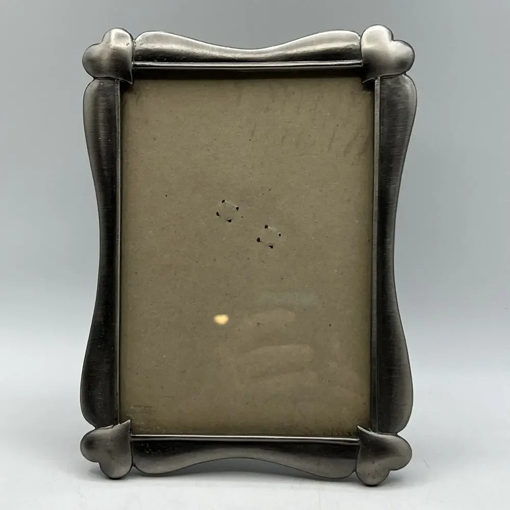 Vintage Pewter Puffy Hearts Photo Frame Metal Silver 5x7